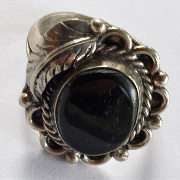 Silver Onyx Vintage Mexico Statement Ring Size 10.75" - Picture 2 of 12